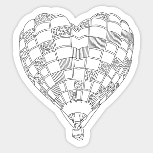 Heart Hot Air Balloon, Adult Coloring Illustration Sticker